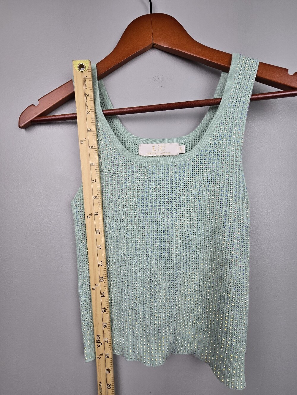 LC Lizette Collection Knit Rhinestone Tank Top Mint Green Women Sz S Mermaidcore - Picture 8 of 10